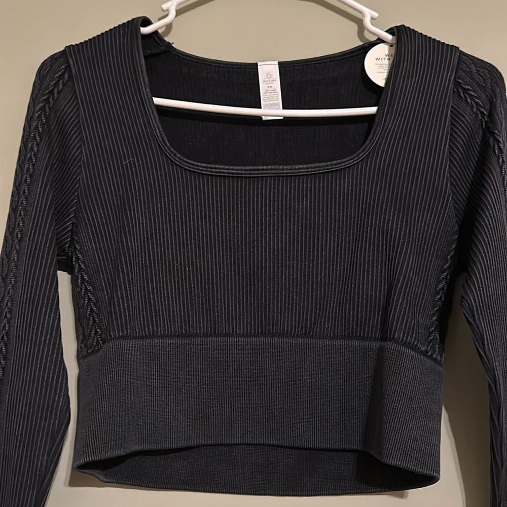 Aerie offline Seamless Cable Square Neck crop Black